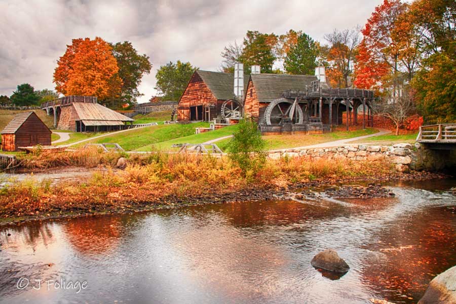 View of the Saugus Ironworks on the Saugus River in Autumn