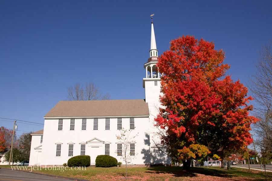orange Maple and white church in Brooklyn Connecticut