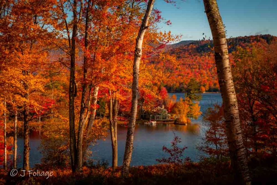 morning fall colors on New Hampshire's  Stinson Pond fall  color as part of the 6-step process...