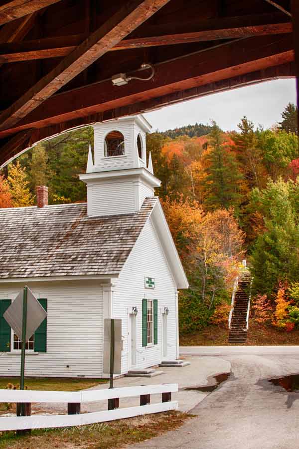 Stark New Hampshire church from the Stark covered bridge