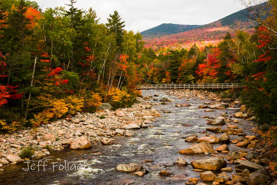 A view up the Pemigewasset River in fall colors