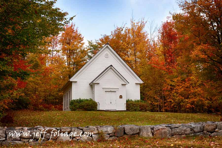 Randolph white church in fall foliage