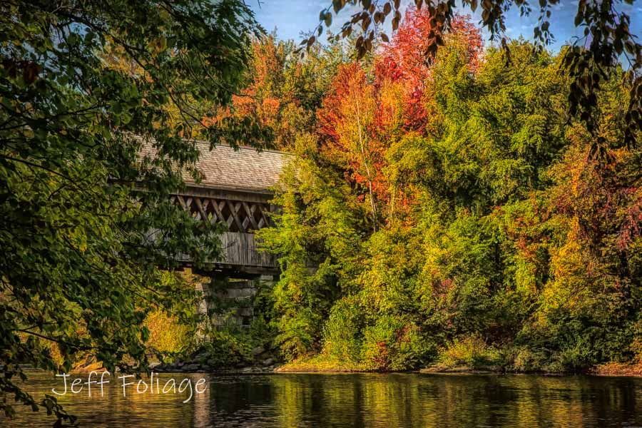 New England fall foliage of Henniker New Hampshire Covered Bridge