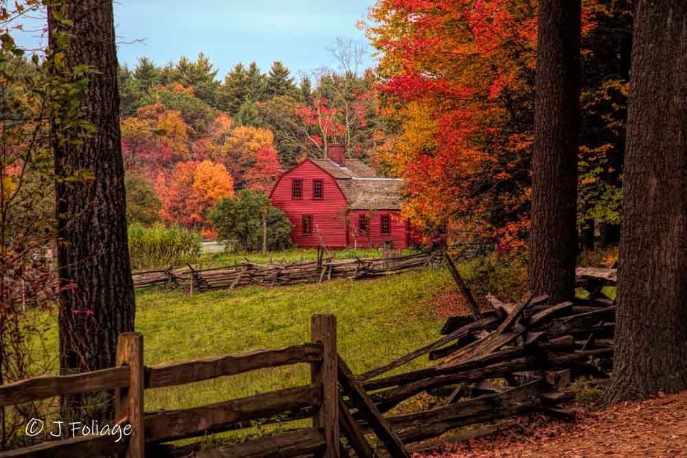 Autumn fall colors over the Freeman Farm wooden home