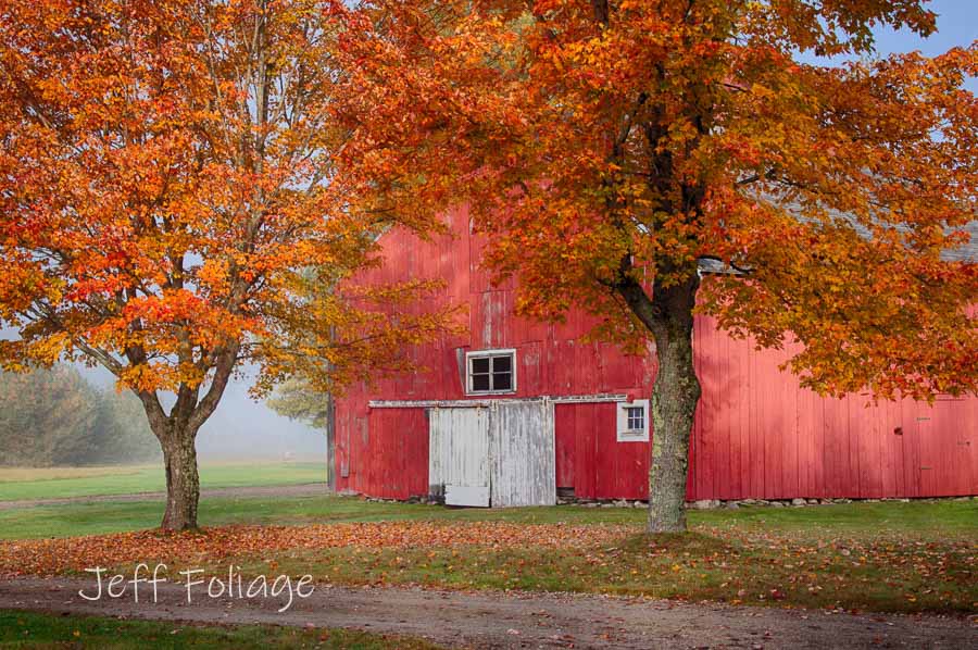 red barn with white barn door