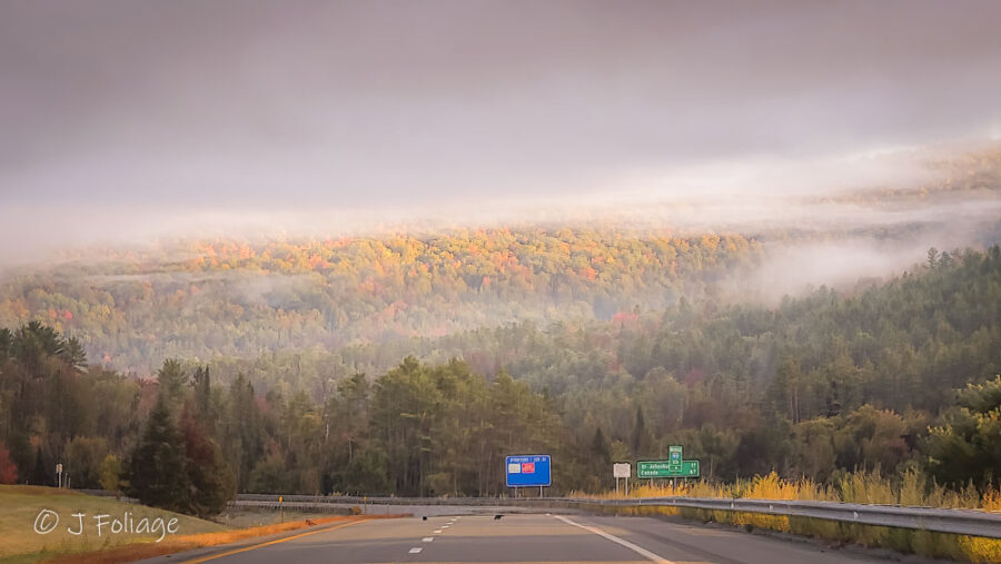 A promise of the fall colors during a misty dawn in northern New Hampshire