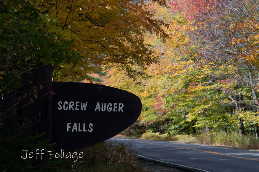 screw auger falls sign in Maine fall colors