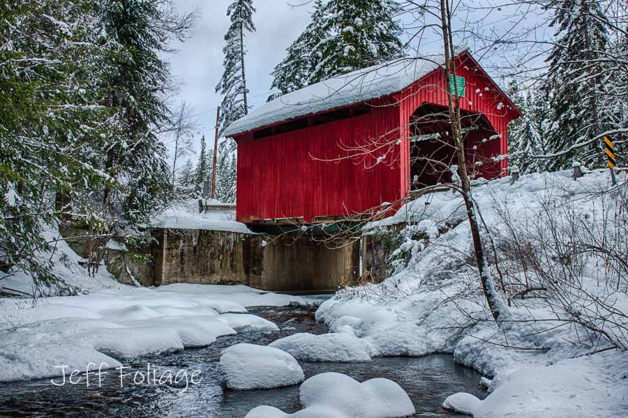 Vermont's Moseley covered bridge in winter