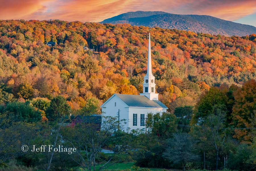 stowe church in fall colors