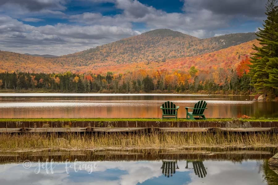 Quiet solitude at Noye's Pond in Seyon State Park Vermont. Have a seat and just take in the Vermont fall colors
