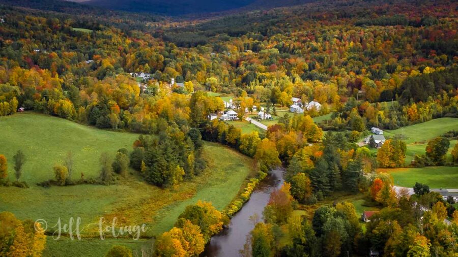 Waterville vermont in fall colors via drone