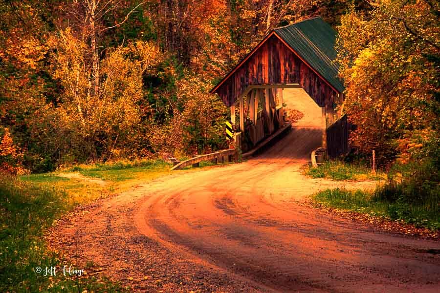 Greenbanks hollow covered bridge in Danville Vermont in Autumn