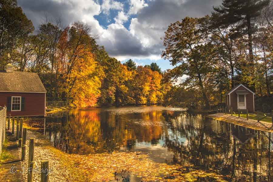 Autumn view of the Russel Pond above the Old Millstream Museum in Chelmsford MA