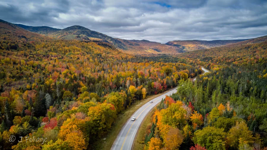 Route 26 leading to Dixville Notch via a drone