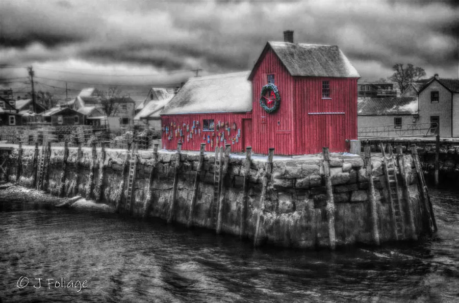 a selective color shot of Motif #1 in Rockport MA