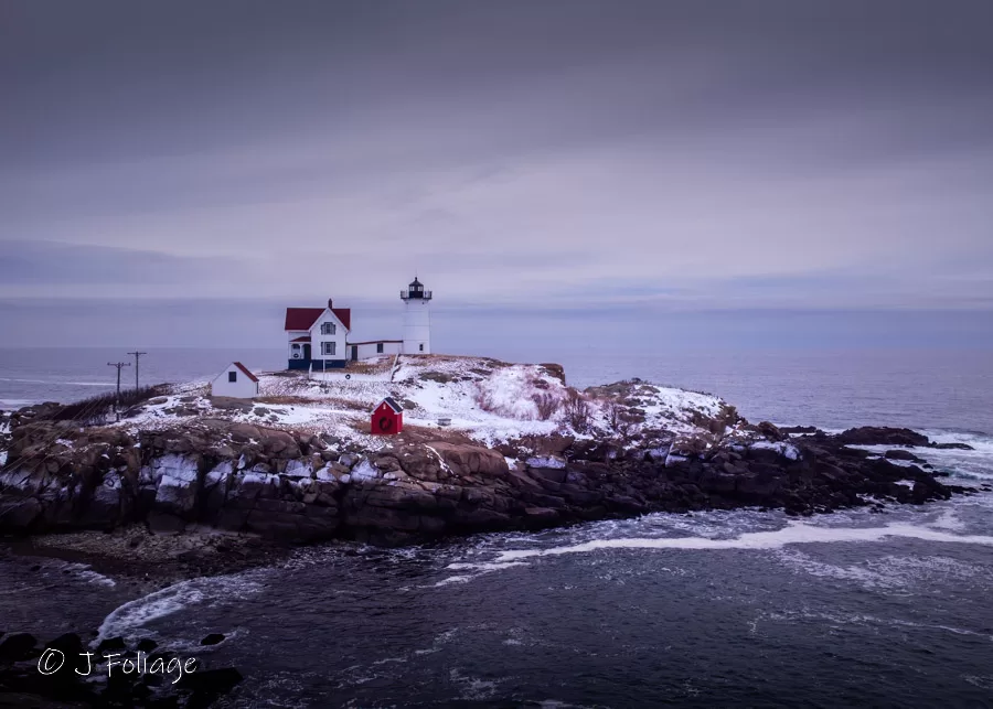 Nubble Lighthouse in winter