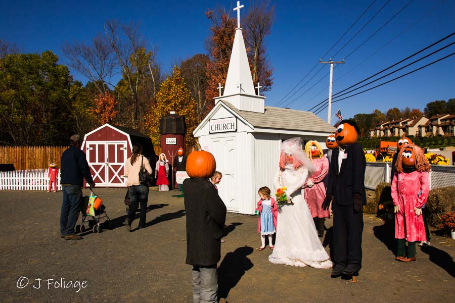 families exploring a town of pumpkin people in Connecticut