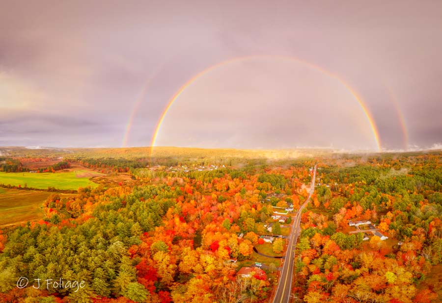 fall colors from above Townsend Massachusetts with a full rainbow