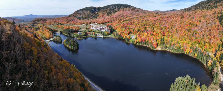 The view of the peak fall colors at Dixville Notch, New Hampshire, from Table Top Rock,
