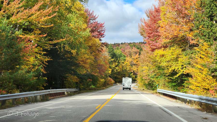 RV driving along the Kancamagus Highway