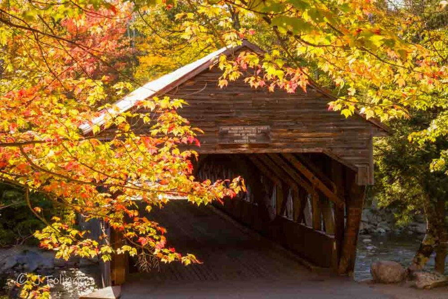 Albany covered bridge in autumn as seen from the far side